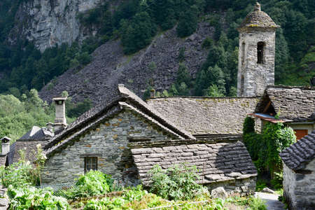 The rural village of Foroglio on Bavona valley, Switzerlandの写真素材