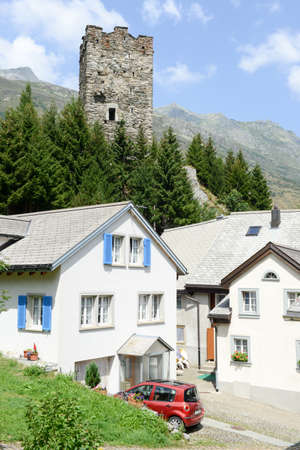 Hospental, Switzerland - 10 August 2015: the village of Hospental on the Swiss alpsのeditorial素材