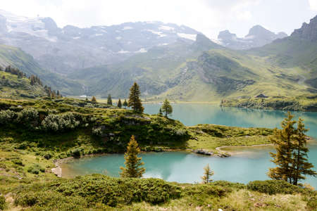 Lake Truebsee over Engelberg on the Swiss alpsの写真素材