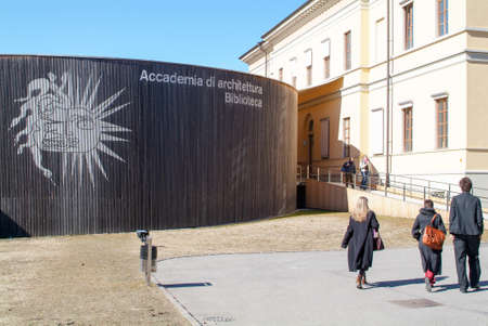 Mendrisio, Switzerland - 9 march 2005: People walking in front of the architecture university at Mendrisio on the italian part of Switzerlandのeditorial素材