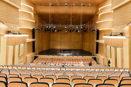 Lugano, 9 october 2015: People who are entering the concert hall before a classical concertのeditorial素材