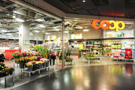 Lugano, Switzerland - 17 July 2014: interior of Coop supermarket store on the mall of Lugano on...
