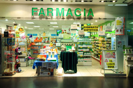 Lugano, Switzerland -17 july 2014: interior of pharmacy store on the mall of Lugano on Switzerlandのeditorial素材