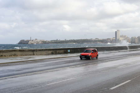 Hurricane at El Malecon in Havana on Cubaの写真素材