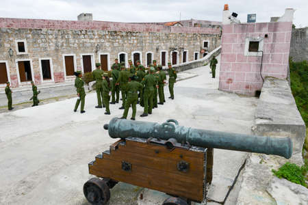 Havana, Cuba - 7 january 2016: soldiers walking in La Cabana fortress at Havana on Cuba