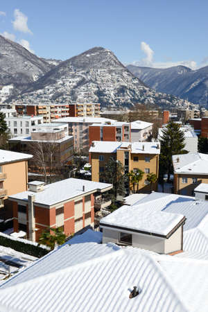 The city of Lugano on the italian part of Switzerlandの写真素材