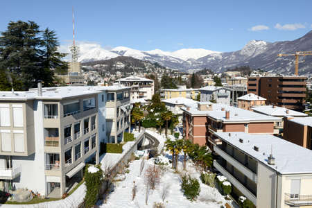 The city of Lugano on the italian part of Switzerlandのeditorial素材