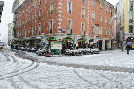 Lugano, Swizerland - 5 march 2016:  via Pessina is the main pedestrian street of Lugano on Switzerland.のeditorial素材