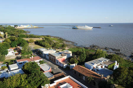 Colonia del Sacramento, Uruguay - 13 february 2011: View from the lighthouse of historic neighborhood in Colonia del Sacramento on Uruguay to the portのeditorial素材