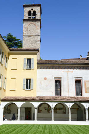Lugano, Switzerland - 5 may 2016:  People speaking in court of Santa Maria degli Angioli church at Lugano on the italian part of Switzerlandのeditorial素材