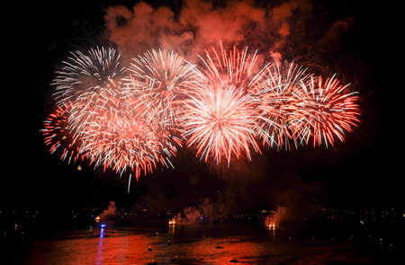 Brightly colorful fireworks in the night skyの写真素材