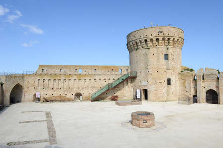 Castle known as Mastio cilindrico della Rocca at Acquaviva Picena on Marche, Italyのeditorial素材