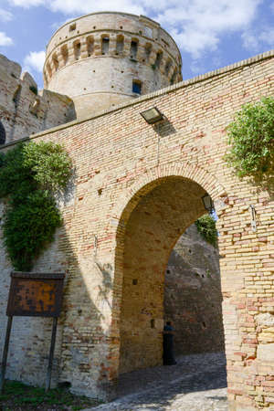 Castle known as Mastio cilindrico della Rocca at Acquaviva Picena on Marche, Italyのeditorial素材