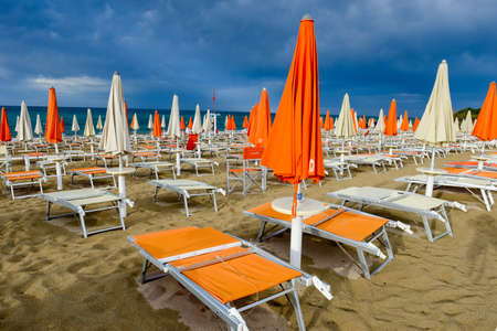 Torre Canne, Italy - 22 June 2016: Storm is about to fall on the beach of Torre Canne on Puglia, Italyのeditorial素材