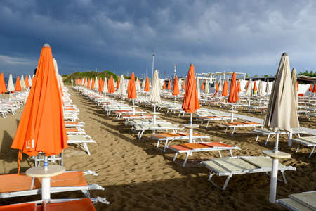 Torre Canne, Italy - 22 June 2016: Storm is about to fall on the beach of Torre Canne on Puglia, Italyのeditorial素材