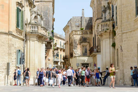 Lecce, Italy - 23 June 2016: people visiting on walking the streets of the old town of Lecce on Puglia, Italyのeditorial素材