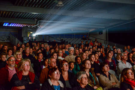 Bellinzona, Switzerland - 14 november 2015: People watching a movie at the cinema of Bellinzona in Switzerlandのeditorial素材