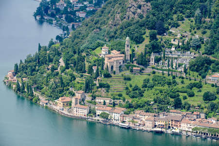 The village of Morcote on lake Lugano, Switzerlandの写真素材
