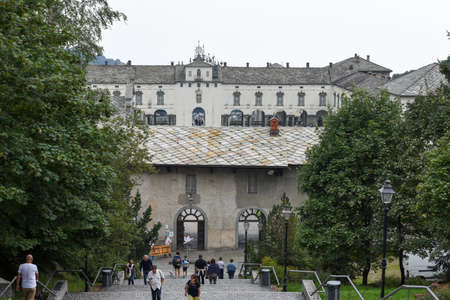 Oropa, Italy - 4 september 2016: people visiting on walking the sanctuary of Oropa on Italy, Unesco heritageのeditorial素材