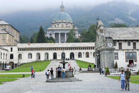 Oropa, Italy - 4 september 2016: people visiting on walking the sanctuary of Oropa on Italy, Unesco heritageのeditorial素材