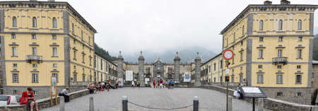 Oropa, Italy - 4 september 2016: people visiting on walking the sanctuary of Oropa on Italy, Unesco heritageのeditorial素材