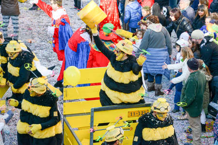 Tesserete, Switzerland - 13 February 2016: people marching in the parade of the carnival at Tesserete on the italian part of Switzerlandのeditorial素材