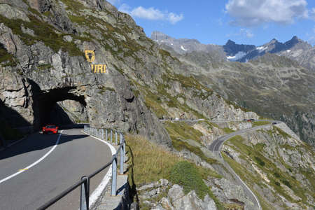 Susten pass, Switzerland - 24 September 2016: people driving them car on the road to Susten pass on the Swiss alpsのeditorial素材
