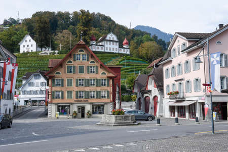 Sarnen, Switzerland - 1 October 2016: The central square of Sarnen on the Swiss Alpsのeditorial素材