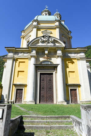 The historic church of Santa Croce at Riva San Vitale on Switzerland built in 16th centuryの写真素材