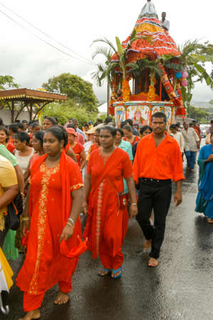 Saint Andre (La Reunion), France - 2 January 2003: people walking on procession at the hindu celebration of Pandiale at Saint Andre on La Reunion island, Franceのeditorial素材