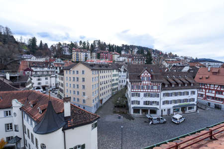 St. Gallen, Switzerland - 23 November 2016: overview at the old town of St. Gallen on Switzerlandのeditorial素材