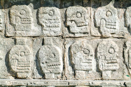 Tzompantli - Wall of Skulls, Chichen Itza, Mexicoの写真素材