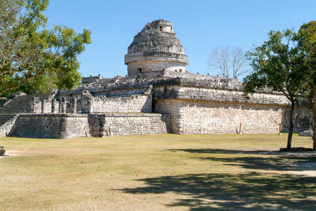 Mayan observatory ruin at Chichen Itza on Mexicoの写真素材
