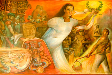 Mayan painting of Spanish invasion at Merida on Yucatan, Mexicoのeditorial素材