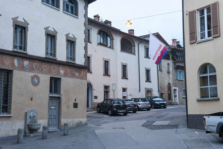 Sonvico, Switzerland - 1 November 2016: the central old village of Sonvico on the italian part of Switzerlandのeditorial素材