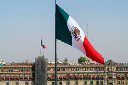 Mexitan national flag on Zocalo square at Mexico City, Mexicoのeditorial素材