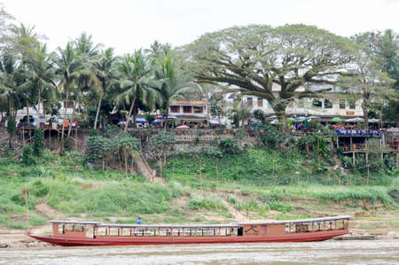 Luang Prabang, Laos - 13 January 2012: River Mekong at Luang Prabang on Laosのeditorial素材