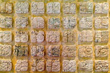 Relief detail of the mayan temple ruins at Palenque in Mexicoの写真素材