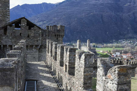 Montebello castle at Bellinzona on the Swiss alps, Unesco world heritageのeditorial素材