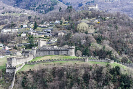 Castelgrande castle at Bellinzona on the Swiss alps, Unesco world heritageの写真素材