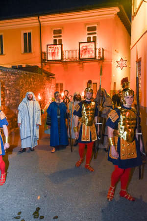 Mendrisio, Switzerland - 13 April 2017: annual procession of the crucifixion of Jesus Christ at easter in Mendrisio on Switzerlandのeditorial素材