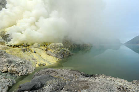 The ijen crater on the island of Java, Indonesiaの写真素材