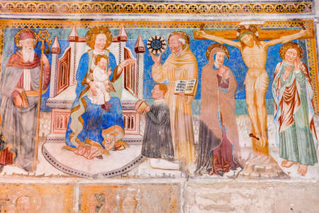 Leontica, Switzerland - 17 April 2017: the frescoes inside the church of San Carlo di Negrentino in...