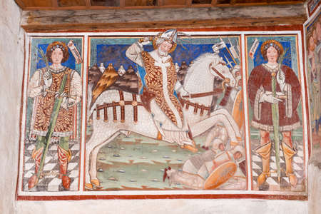 Leontica, Switzerland - 17 April 2017: the frescoes inside the church of San Carlo di Negrentino in...