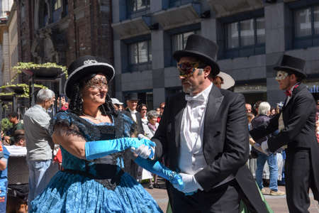 Lugano, Switzerland - April 29, 2017: Venetian masks exhibited  with dances in Lugano on Switzerlandのeditorial素材