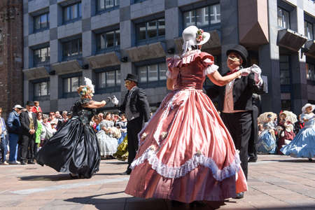 Lugano, Switzerland - April 29, 2017: Venetian masks exhibited  with dances in Lugano on Switzerlandのeditorial素材