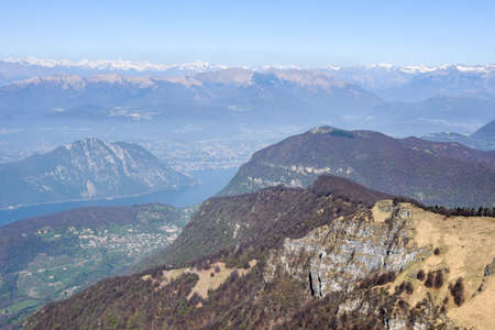 View from Monte Generoso down to Lugano and its lake in Switzerlandのeditorial素材