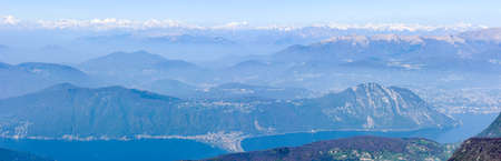 View from Monte Generoso down to Lugano and its lake in Switzerlandのeditorial素材