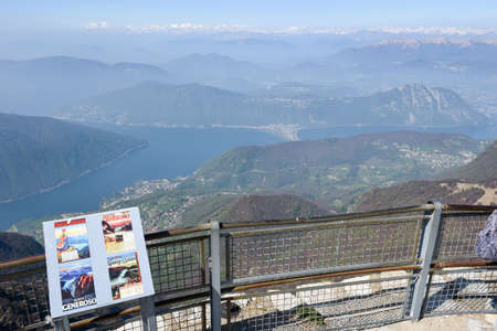 View from Monte Generoso down to Lugano and its lake in Switzerlandのeditorial素材