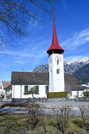Seedorf, Switzerland - 5 March 2017: church of Saint Ulrich at Seedorf in canton Uri on the Swiss alpsのeditorial素材